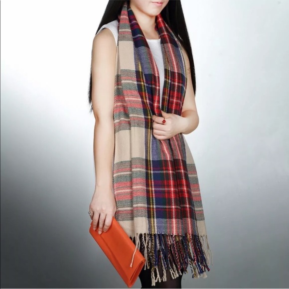 NEW Khaki Blend Oversized Tartan Scarf - Picture 2 of 7